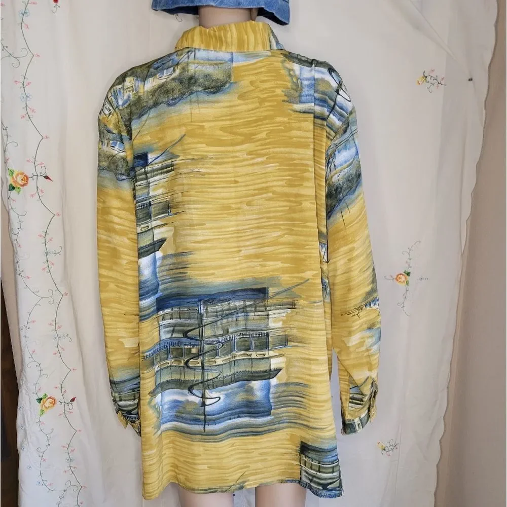 Vintage Wild Thyme oversized long sleeve printed button down shirt. - Picture 7 of 14